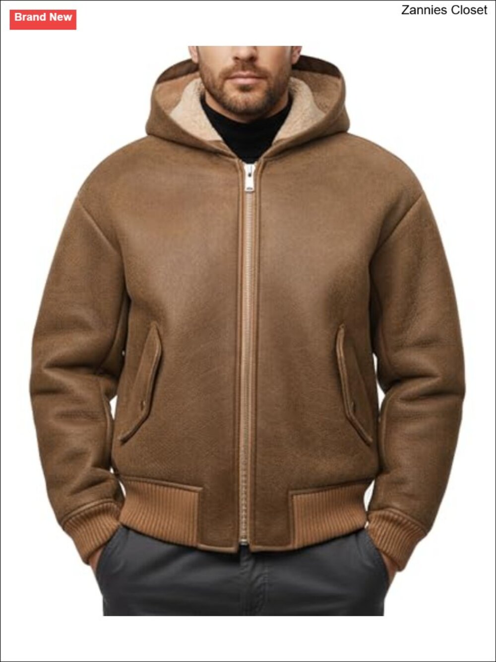 Genuine Sheepskin Shearling Hooded Bomber Leather Jacket
